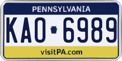 PA license plate KAO6989