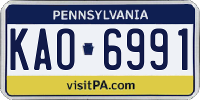 PA license plate KAO6991