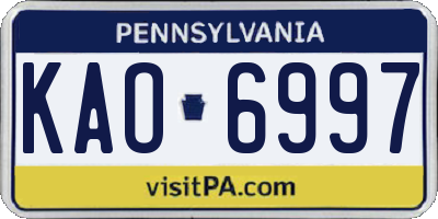 PA license plate KAO6997