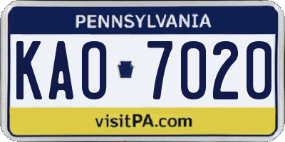 PA license plate KAO7020