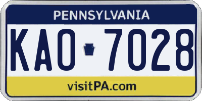 PA license plate KAO7028