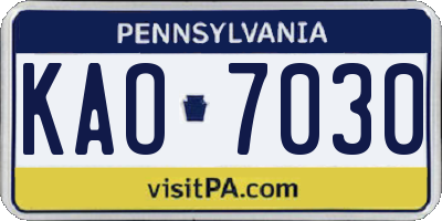 PA license plate KAO7030