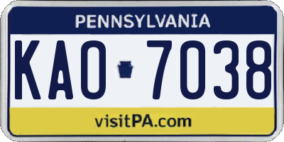 PA license plate KAO7038