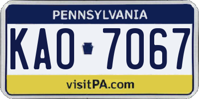 PA license plate KAO7067