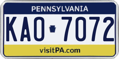 PA license plate KAO7072
