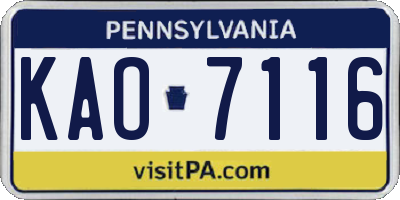 PA license plate KAO7116