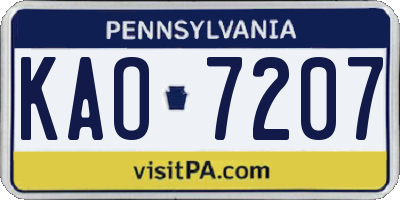 PA license plate KAO7207