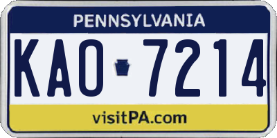 PA license plate KAO7214