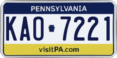 PA license plate KAO7221