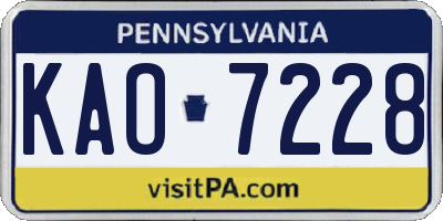 PA license plate KAO7228