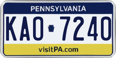 PA license plate KAO7240