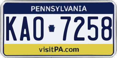 PA license plate KAO7258