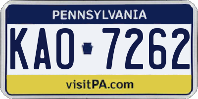 PA license plate KAO7262