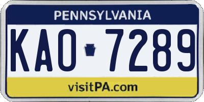 PA license plate KAO7289