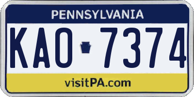 PA license plate KAO7374