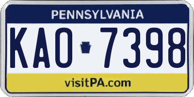 PA license plate KAO7398