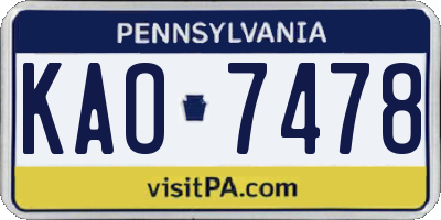 PA license plate KAO7478