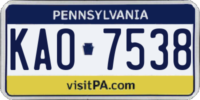 PA license plate KAO7538