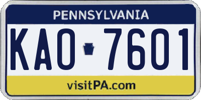 PA license plate KAO7601