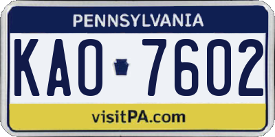 PA license plate KAO7602