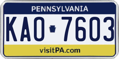 PA license plate KAO7603