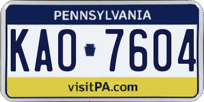 PA license plate KAO7604