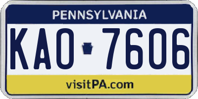 PA license plate KAO7606