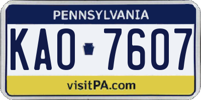 PA license plate KAO7607