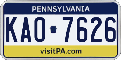 PA license plate KAO7626