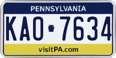 PA license plate KAO7634