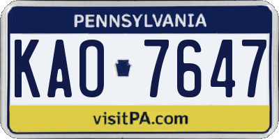 PA license plate KAO7647