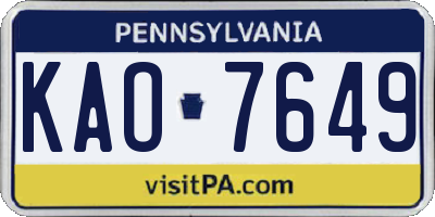 PA license plate KAO7649