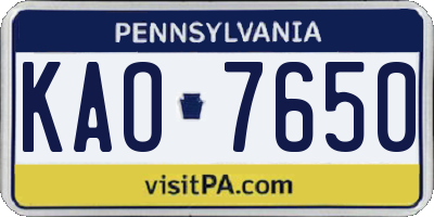 PA license plate KAO7650