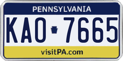 PA license plate KAO7665