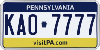 PA license plate KAO7777