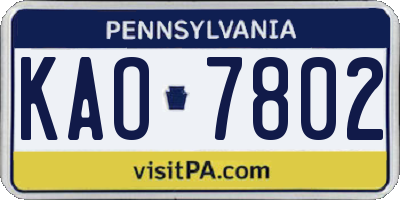 PA license plate KAO7802