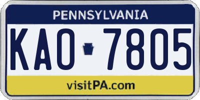 PA license plate KAO7805