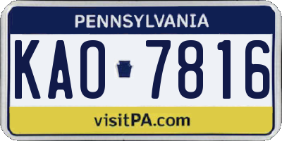 PA license plate KAO7816