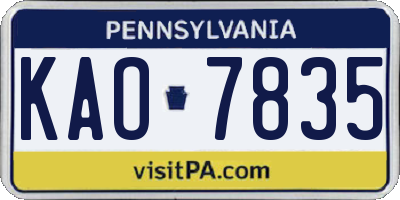 PA license plate KAO7835
