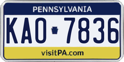 PA license plate KAO7836