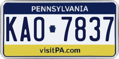 PA license plate KAO7837