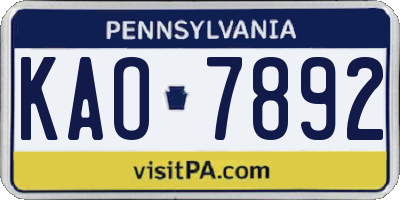 PA license plate KAO7892