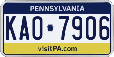 PA license plate KAO7906