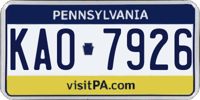 PA license plate KAO7926