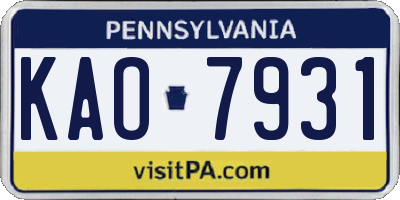 PA license plate KAO7931
