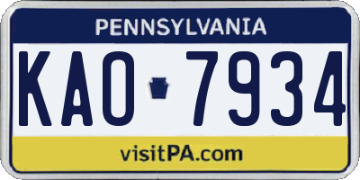 PA license plate KAO7934