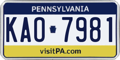 PA license plate KAO7981