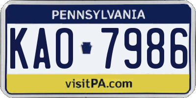 PA license plate KAO7986