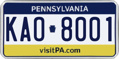 PA license plate KAO8001