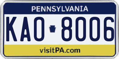 PA license plate KAO8006